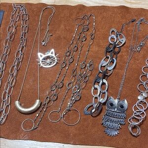 Silver and gold 70’s  Owl Pendant Necklace lot